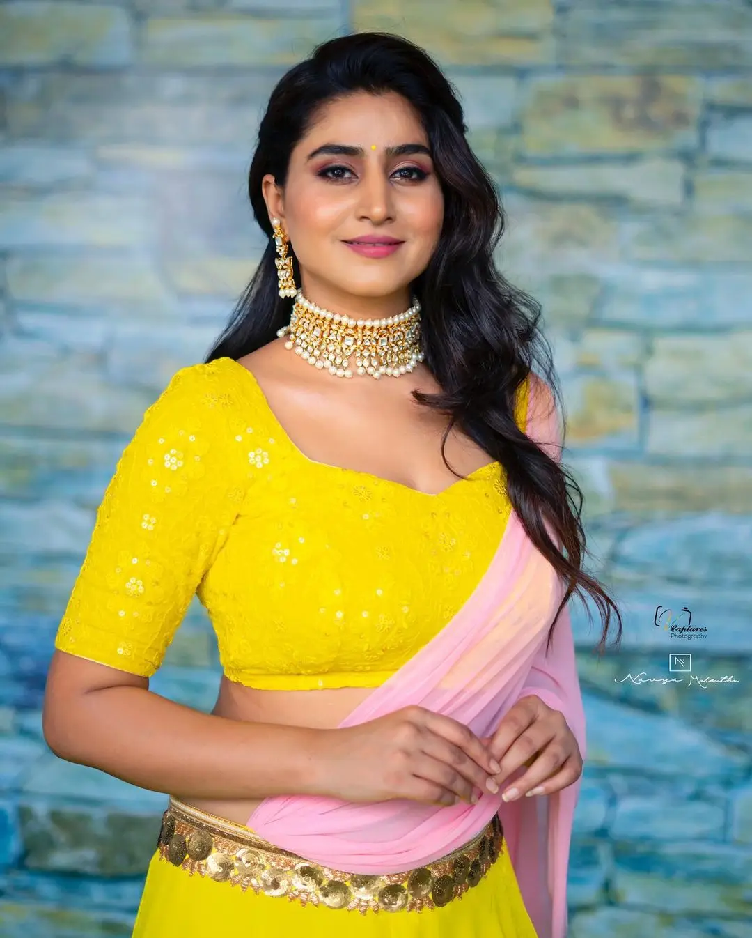 Varshini Sounderajan Wearing Yellow Lehenga Choli